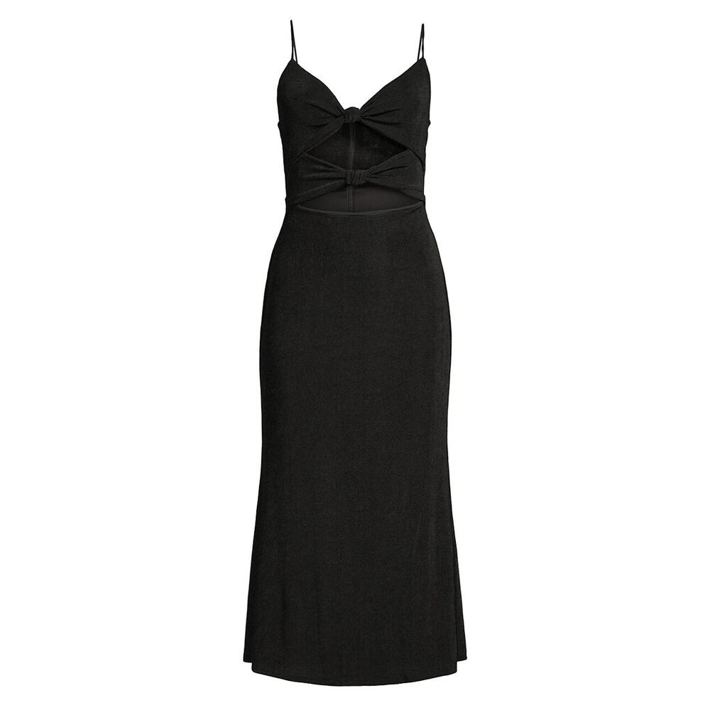 Black Tie-Front Midi Dress with Cutout Detail
